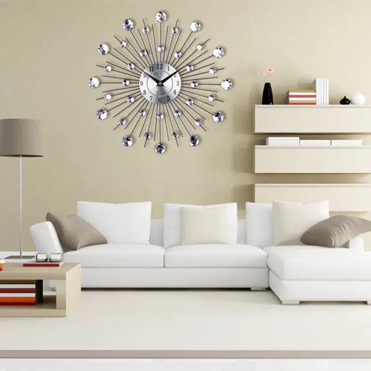 33cm silver round mute wall clock with metal case and aluminium dial