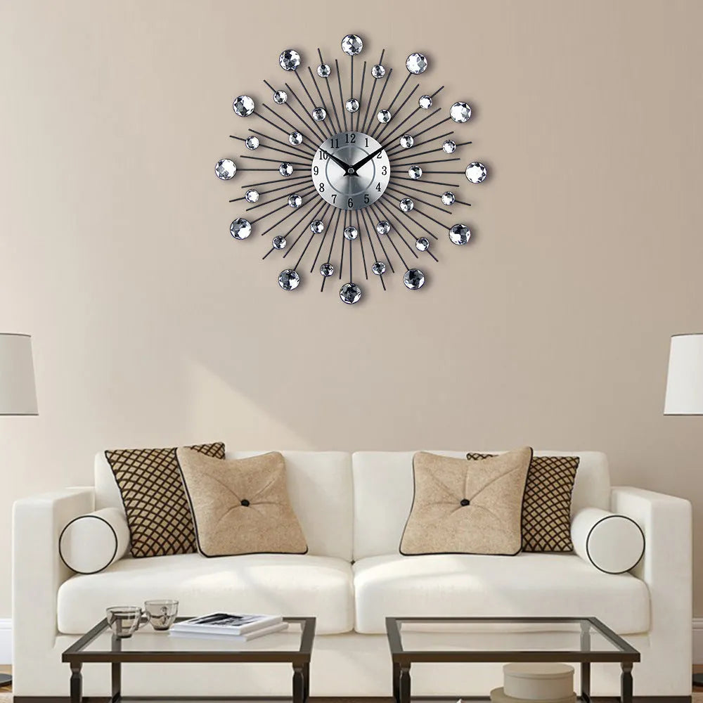 33cm silver round mute wall clock with metal case and aluminium dial
