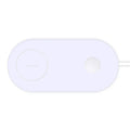 White dual wireless charging station for two mobile phones with fast charging support