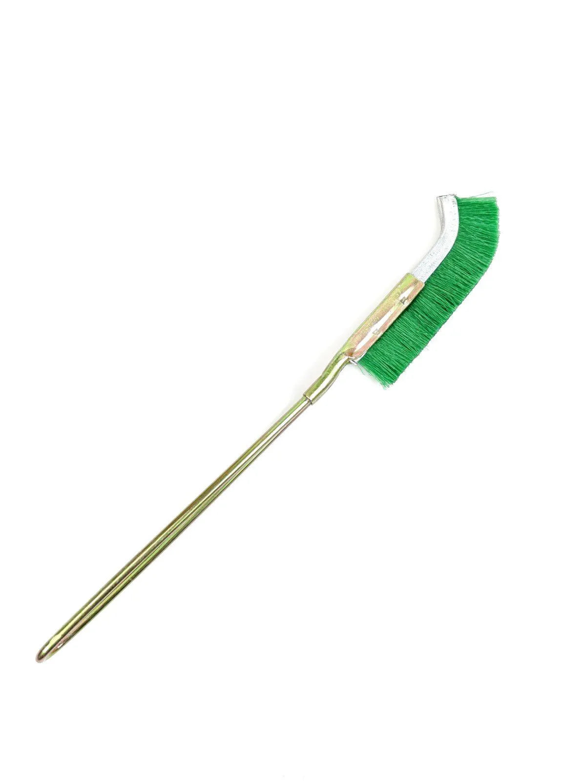Green elbow nylon wire brush with metal handle for rust removal and range hood cleaning