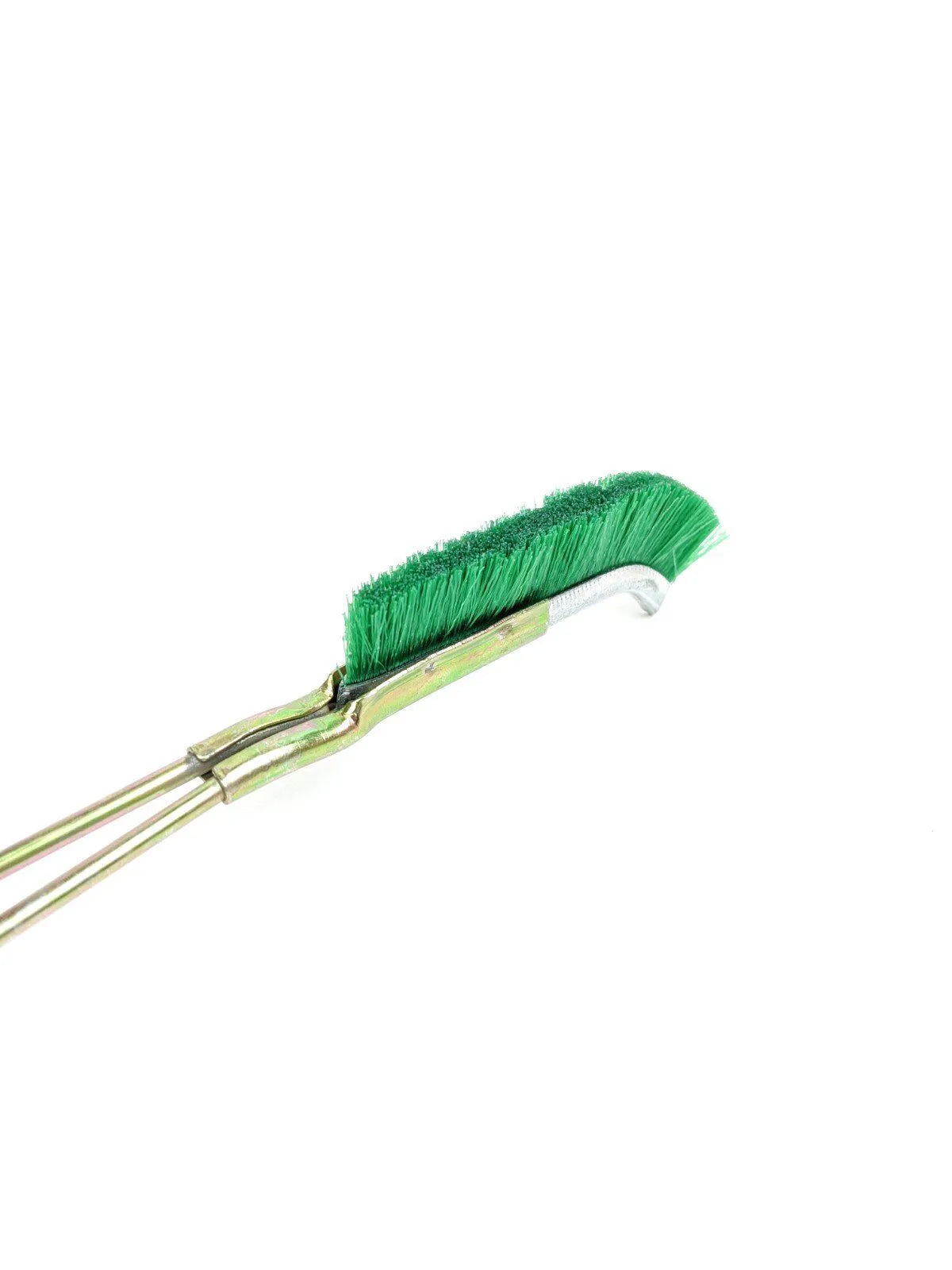 Green elbow nylon wire brush with metal handle for rust removal and range hood cleaning