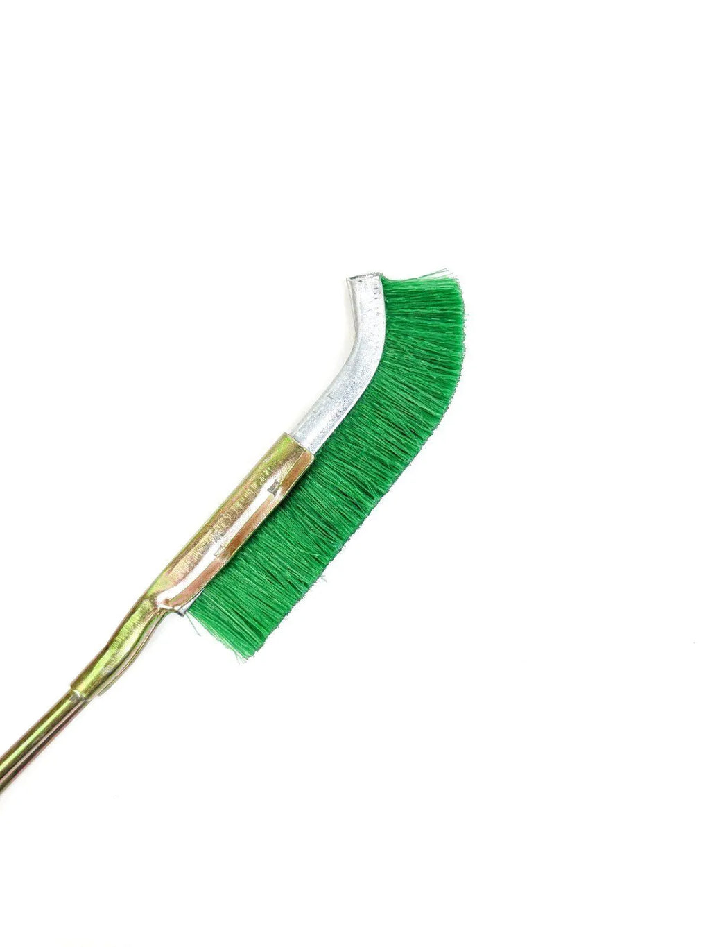 Green elbow nylon wire brush with metal handle for rust removal and range hood cleaning