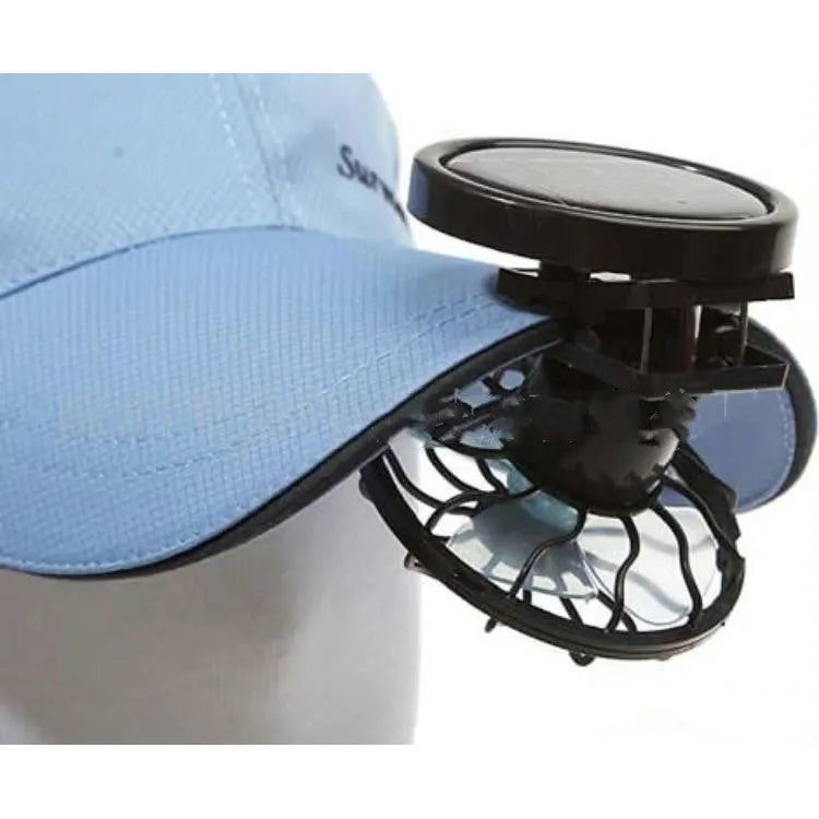Black solar-powered clip-on cooling fan panel for outdoor camping and fishing