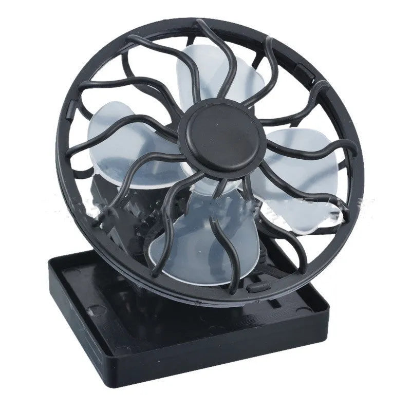 Black solar-powered clip-on cooling fan panel for outdoor camping and fishing