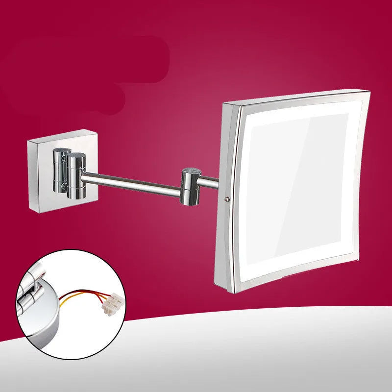 Stainless steel folding makeup mirror with 8.5 inch silver lens in a choice of four finishes.