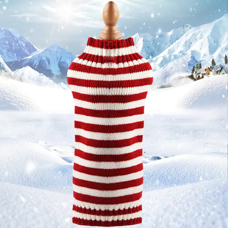 Cashmere twisted rope style dog sweater made from soft wool, shown in a red colour with thin line details.