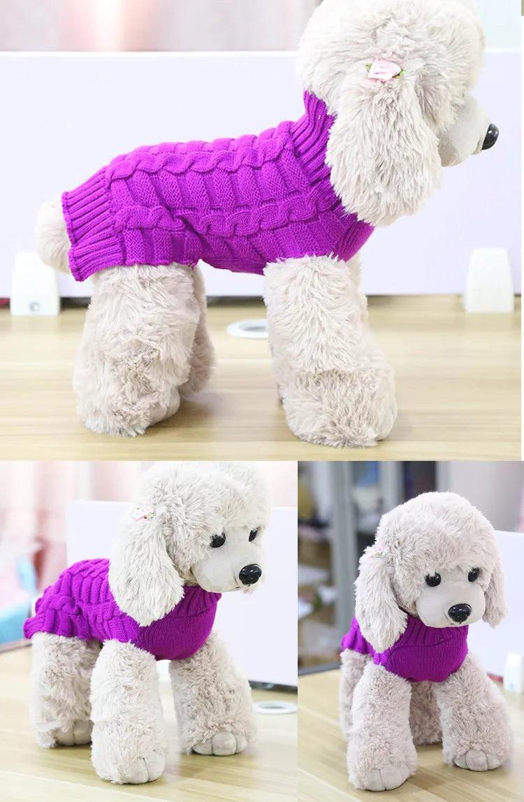 Cashmere twisted rope style dog sweater made from soft wool, shown in a red colour with thin line details.
