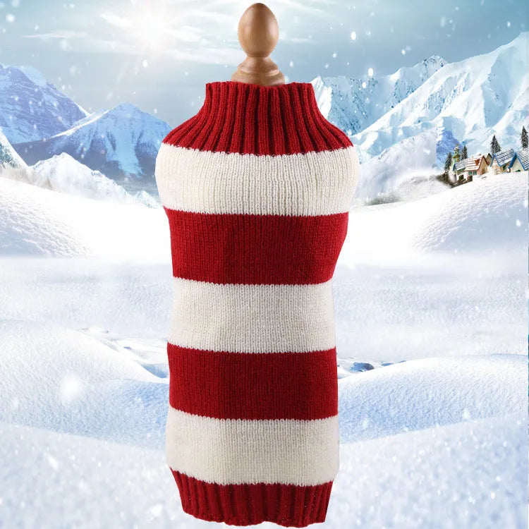 Cashmere twisted rope style dog sweater made from soft wool, shown in a red colour with thin line details.