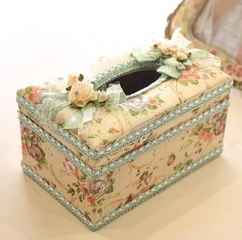 Ceramic jewellery storage box with integrated tissue dispenser in bright apricot colour