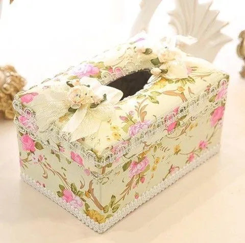 Ceramic jewellery storage box with integrated tissue dispenser in bright apricot colour