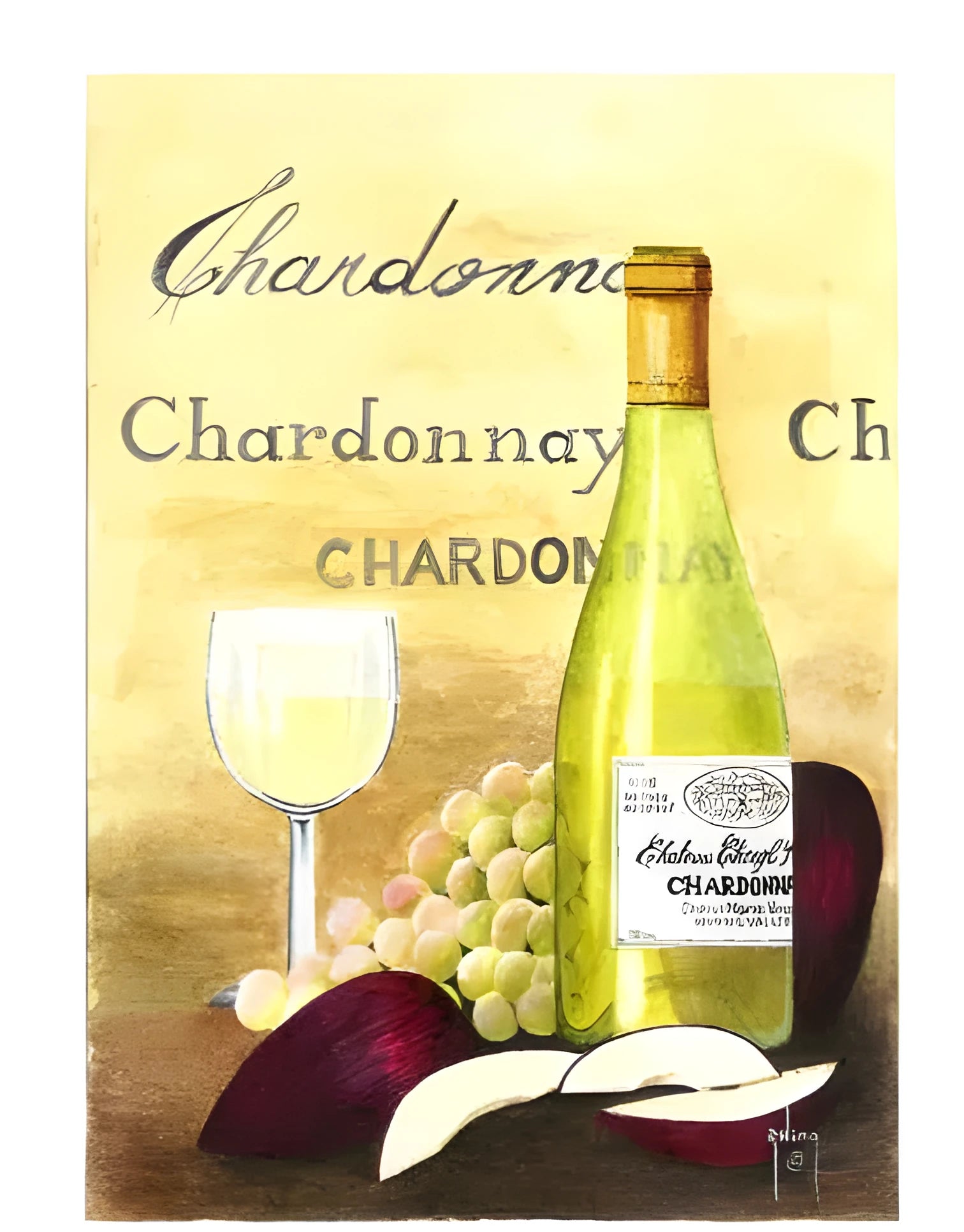 DIY Digital Painting Kit showing Apple and Chardonnay design on linen canvas with paints and brush.