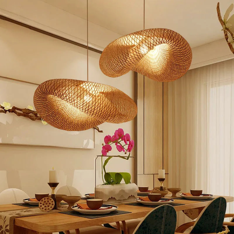 40cm diameter bamboo Chinese chandelier with A-shell design for Zen tea room lighting