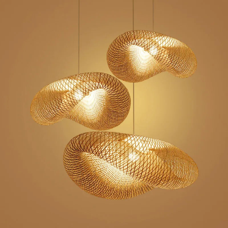 40cm diameter bamboo Chinese chandelier with A-shell design for Zen tea room lighting