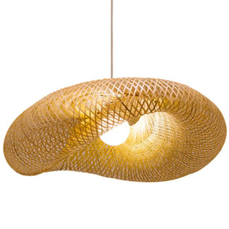 40cm diameter bamboo Chinese chandelier with A-shell design for Zen tea room lighting