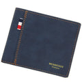 Men's retro tri-fold wallet shown open showing multiple card slots and cash compartment