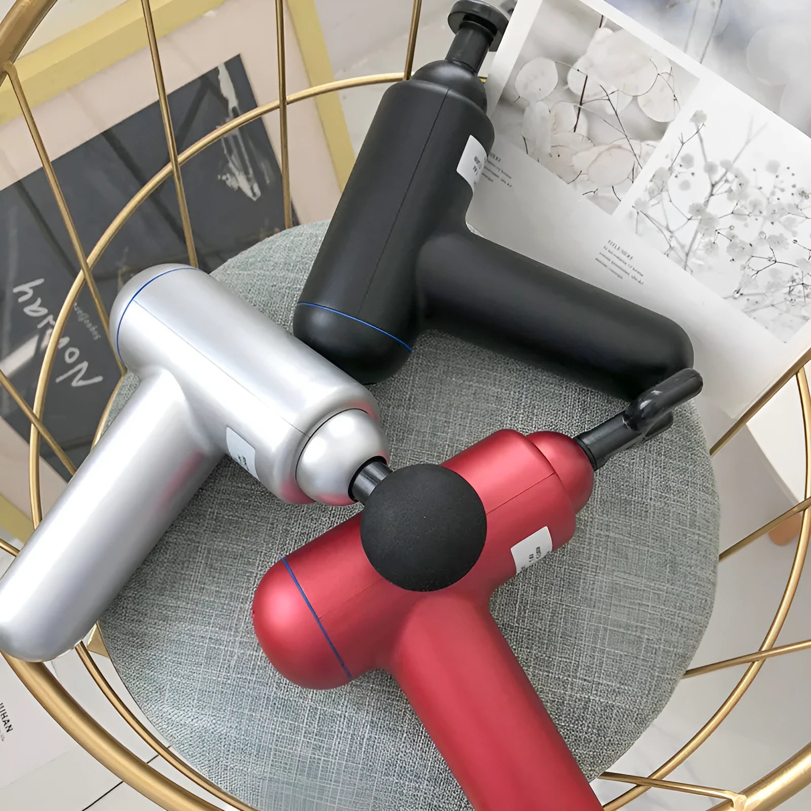 God fascia gun muscle massager in gray, red, black or white with USB charging port