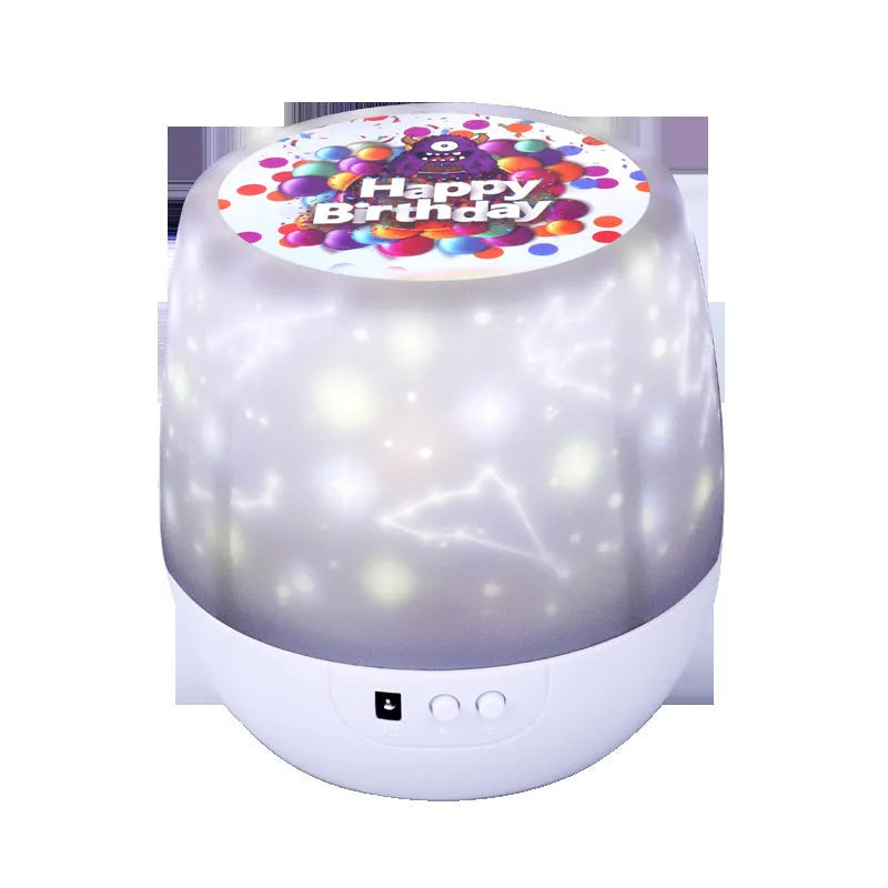 Starry sky projector lamp measuring 133x127mm with plastic shade and film discs for cosmic or constellation patterns