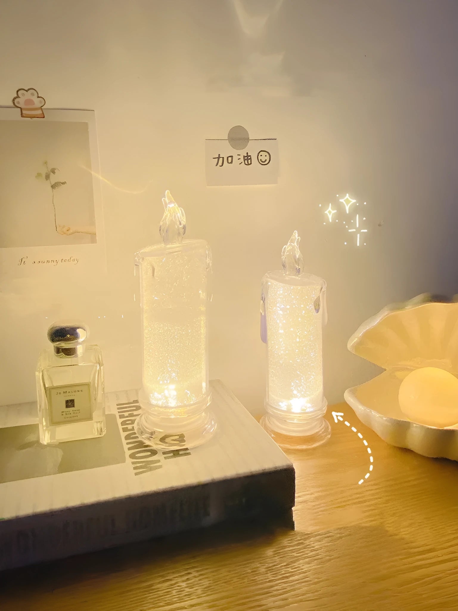 LED bedside night light with an optional erasable message board on a nightstand.