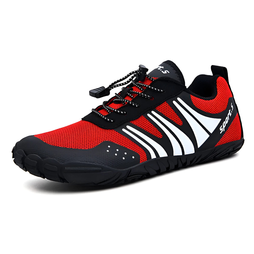 Men's quick-drying outdoor wading shoes in black with mesh upper and rubber sole.