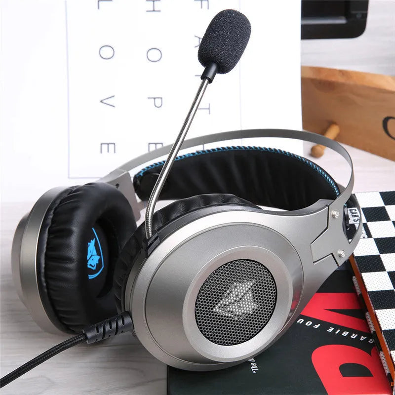 Black wired USB computer headset with head-mounted design and built-in microphone.