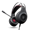 Black wired USB computer headset with head-mounted design and built-in microphone.