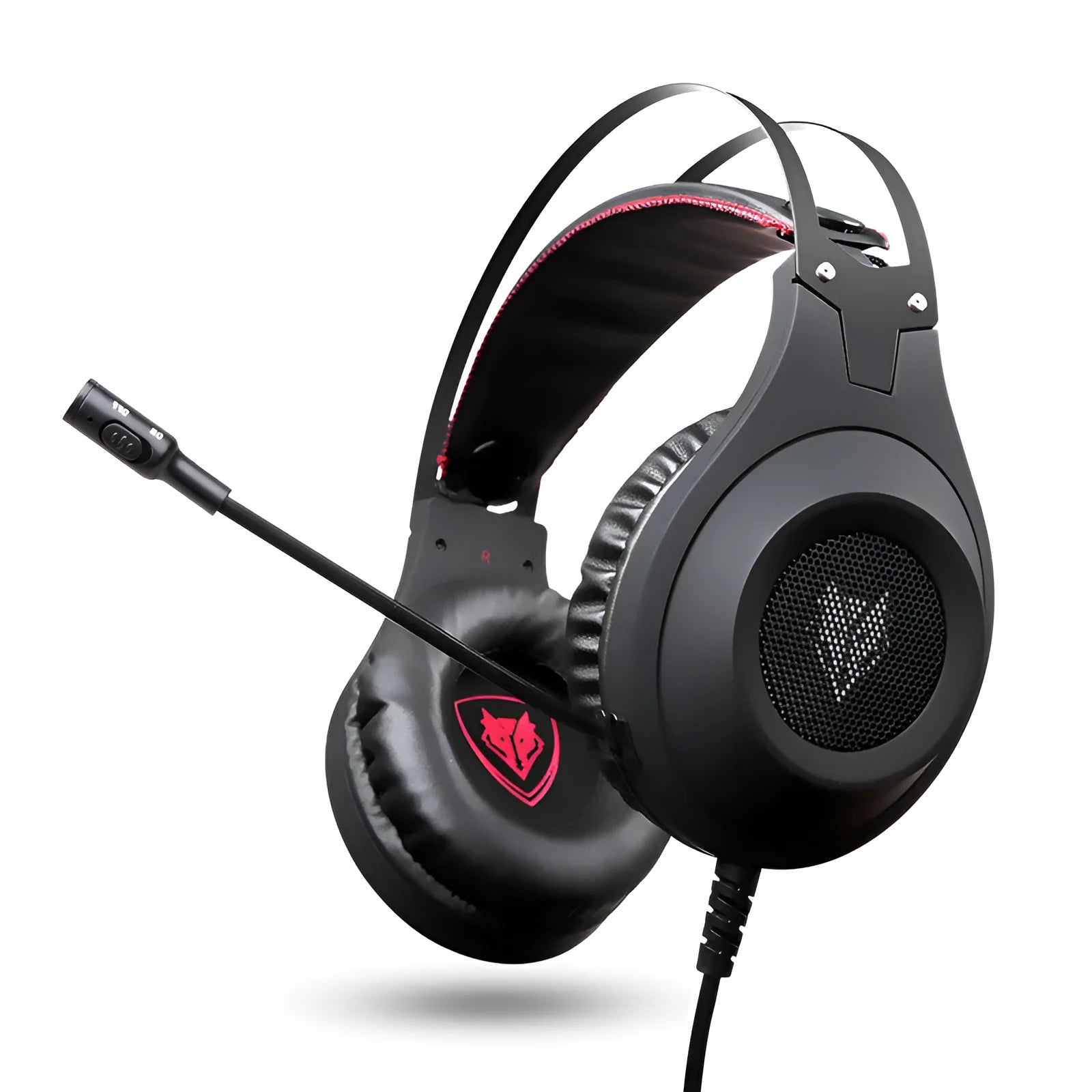 Black wired USB computer headset with head-mounted design and built-in microphone.