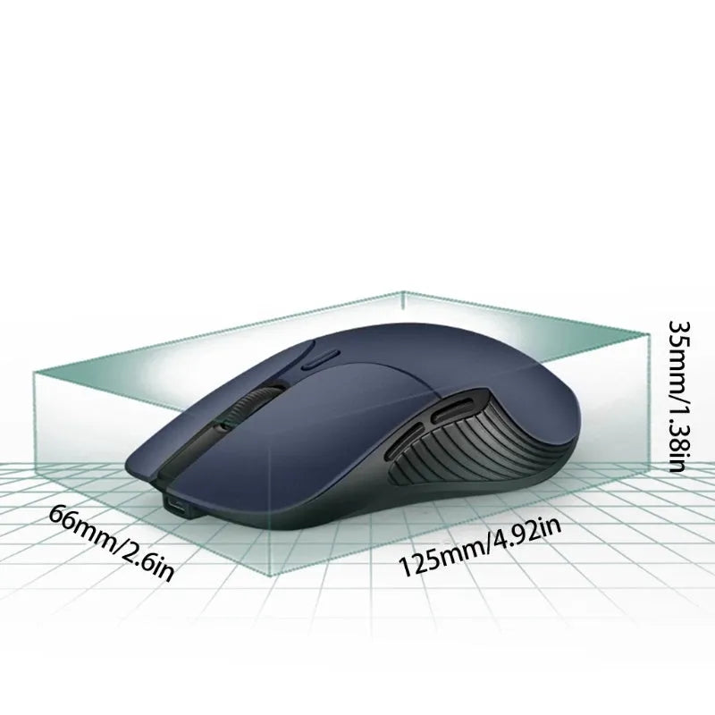 Blue smart voice translation wireless mouse with USB receiver on a desk