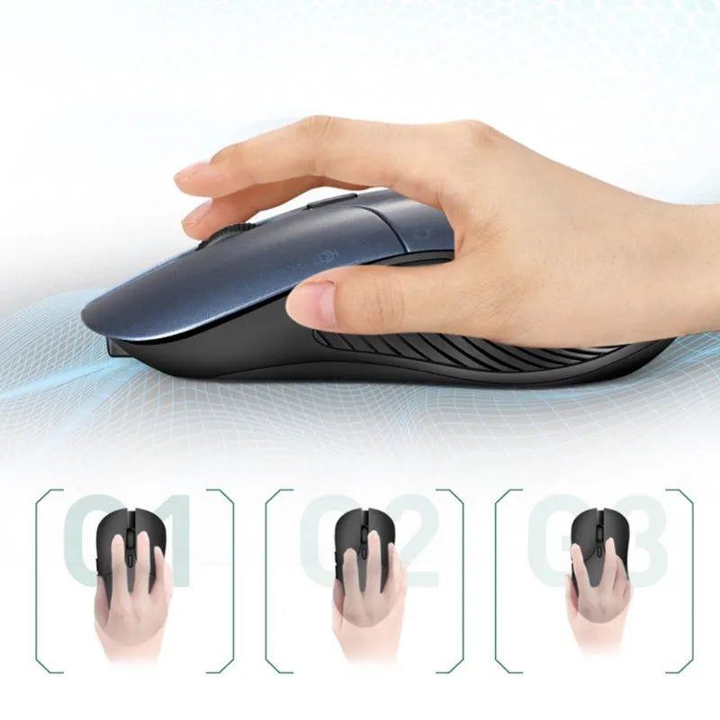 Blue smart voice translation wireless mouse with USB receiver on a desk