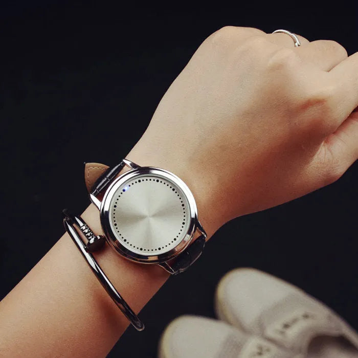 Electronic digital watch with blue light display in black or white casual style