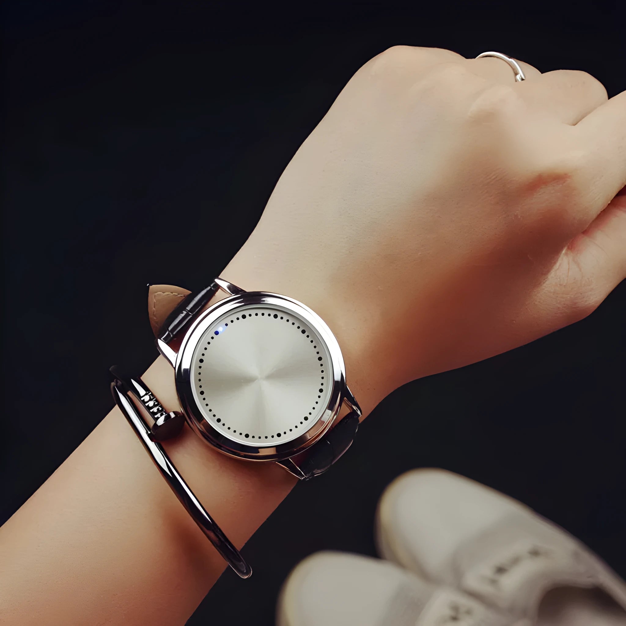 Electronic digital watch with blue light display in black or white casual style