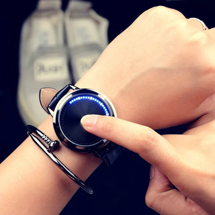Electronic digital watch with blue light display in black or white casual style