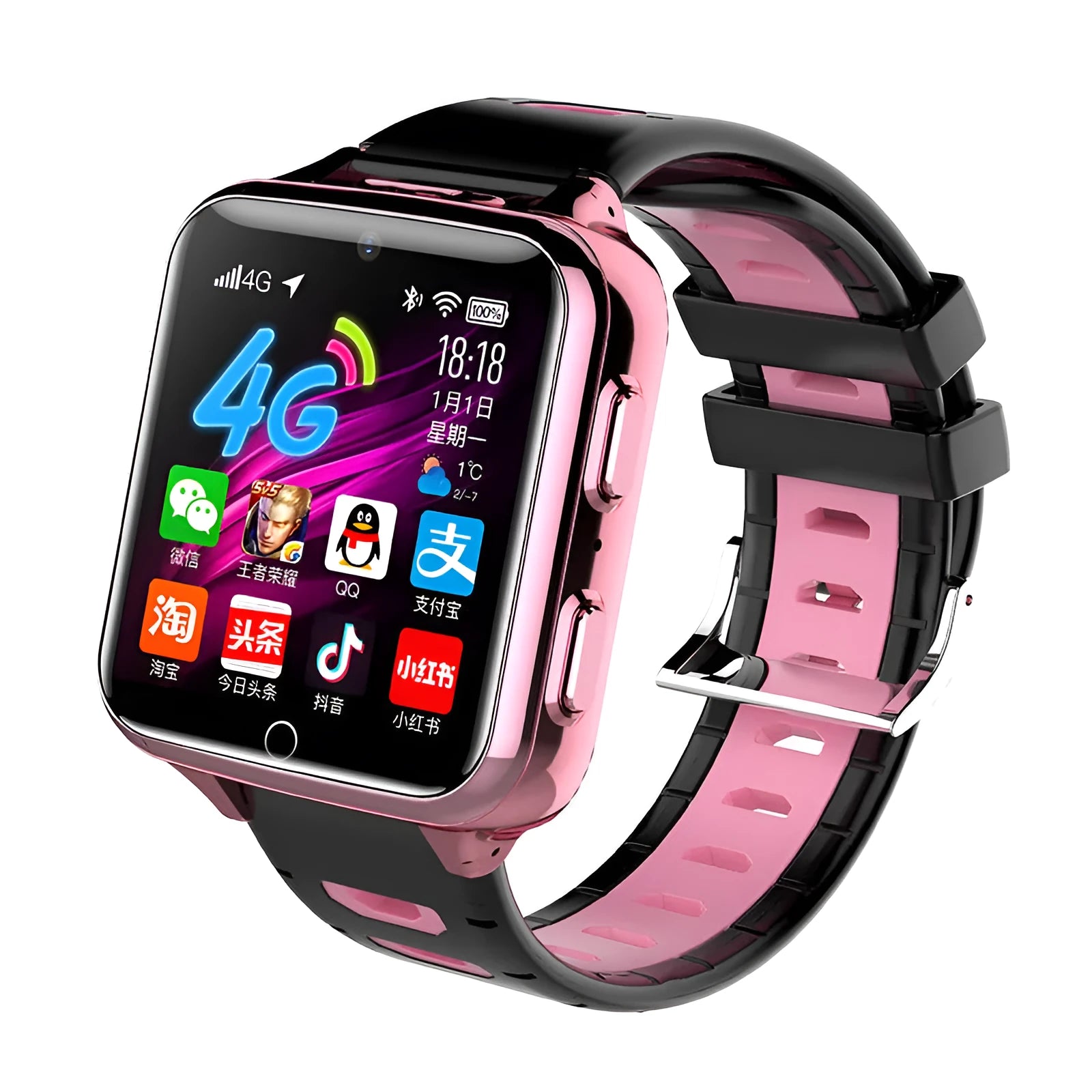 Children's smart sports watch with colourful silicone strap and touchscreen display