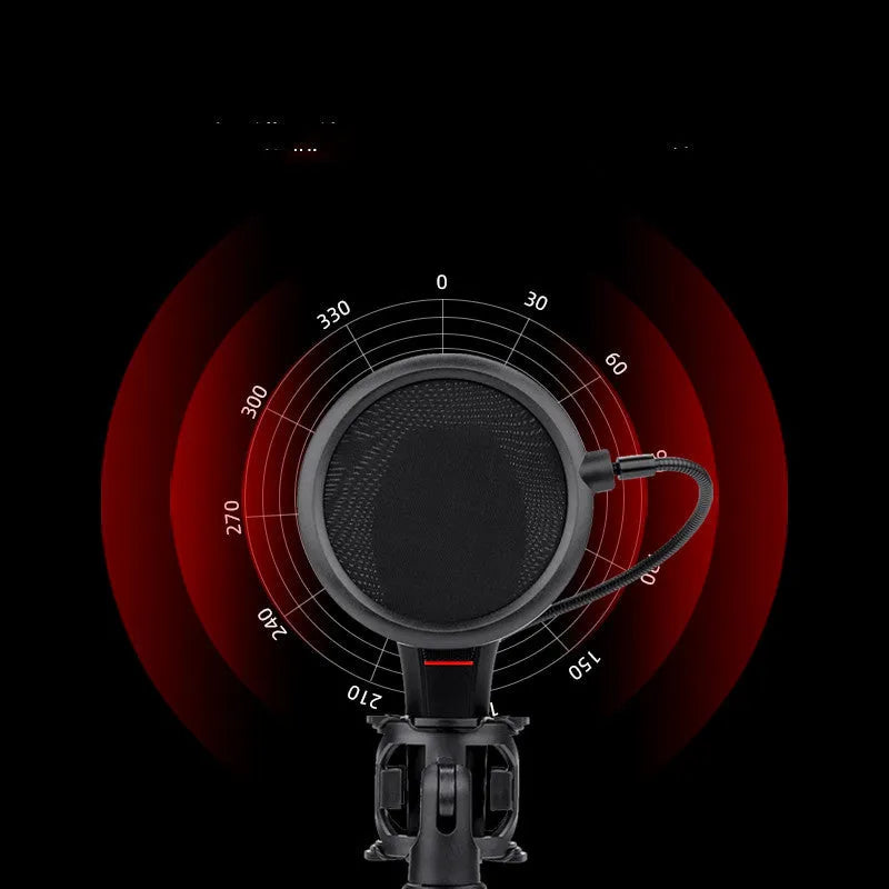 Black USB wired live broadcast microphone for gaming and singing with noise reduction