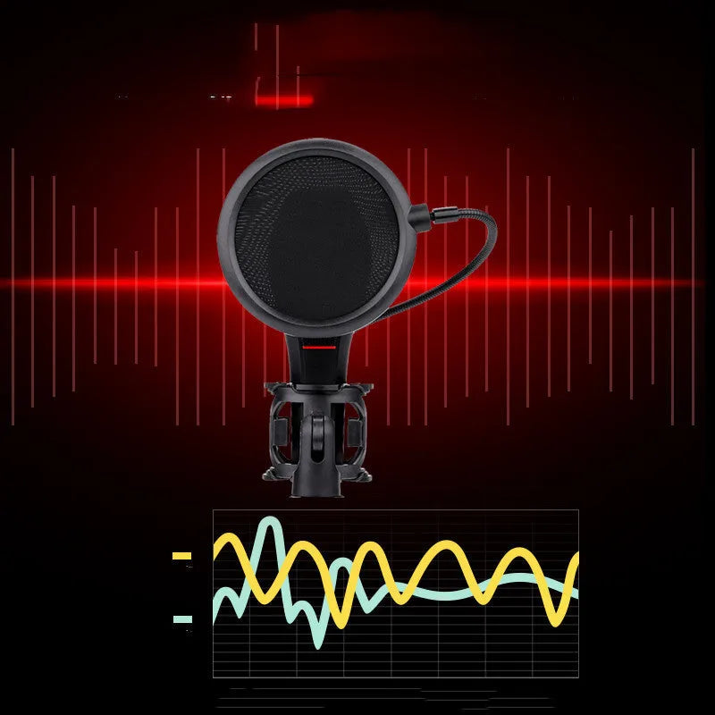 Black USB wired live broadcast microphone for gaming and singing with noise reduction
