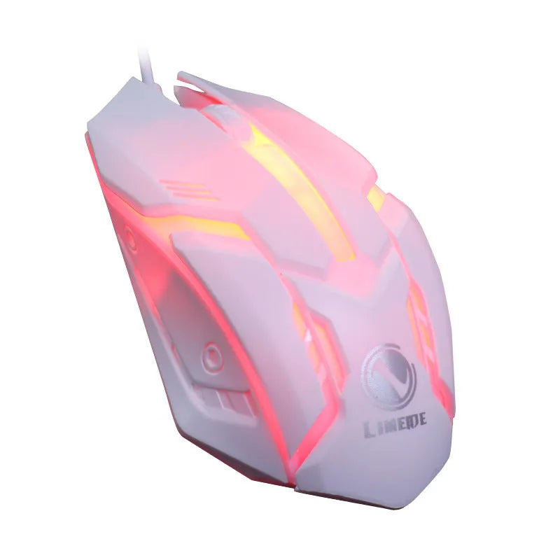 Wired LED glow computer mouse in black or white with colourful lighting effects