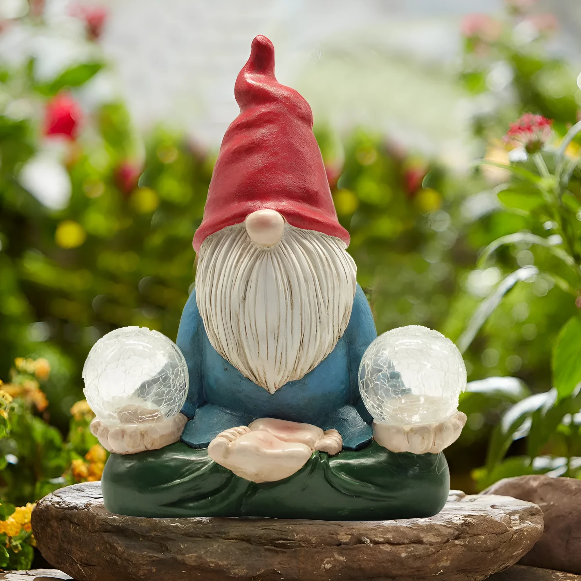 Solar LED resin dwarf doll outdoor garden statue with faceless old man design
