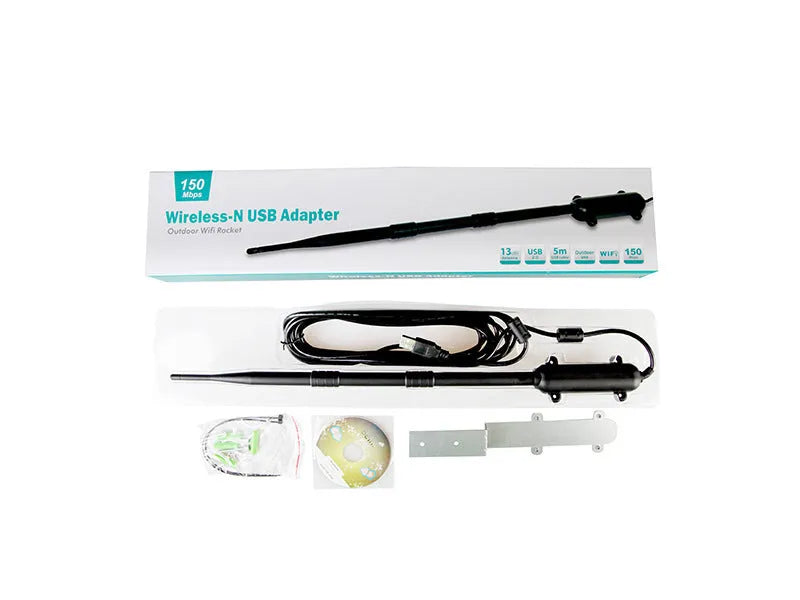 Black industrial-grade outdoor waterproof USB network card with 15DBI omnidirectional antenna for 3000 metre range