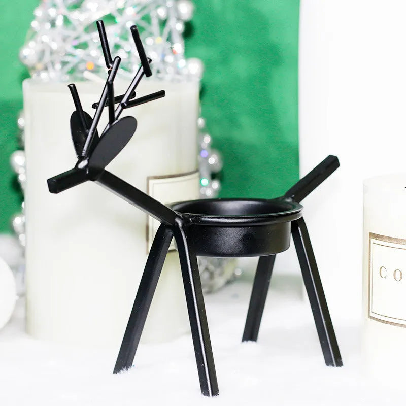 Black iron Christmas deer candlestick with elk bracket design for candle display