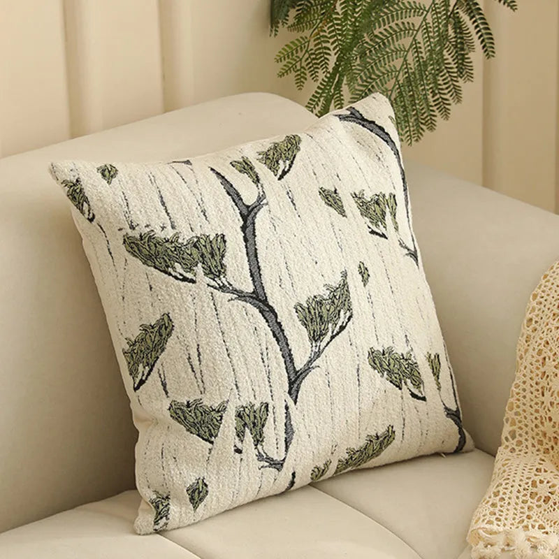 45cm square jacquard cushion cover with retro plant and flower pattern in various colours.