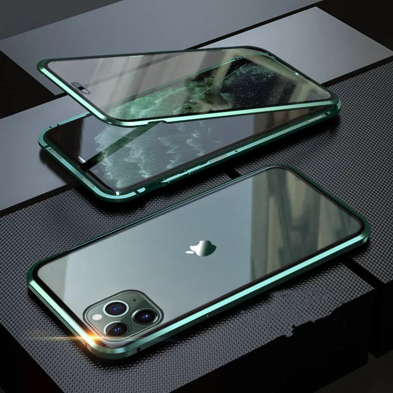 Tempered glass clamshell anti-spy phone case in multiple colours for iPhone models
