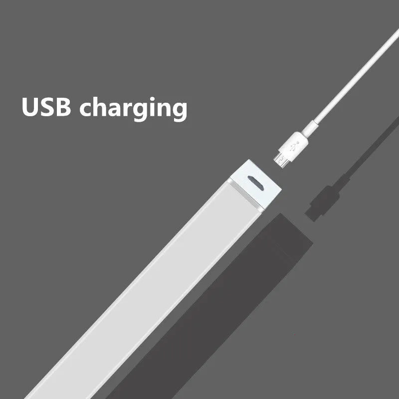 Aluminium magnetic LED strip light for cupboard with motion sensor and USB charging port.