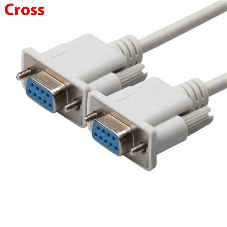 Milky white DB9 female to female cross serial cable measuring 1.5 metres with RS232 connectors