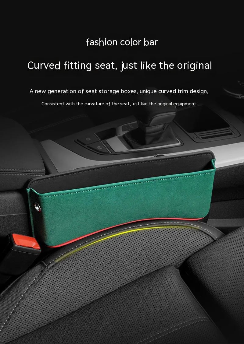 Black PU leather car seat storage box placed on a vehicle seat.