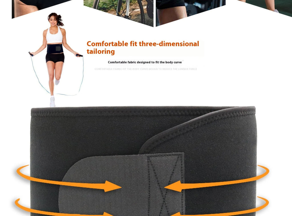 Black neoprene lumbar support waist belt for fitness and running sports.