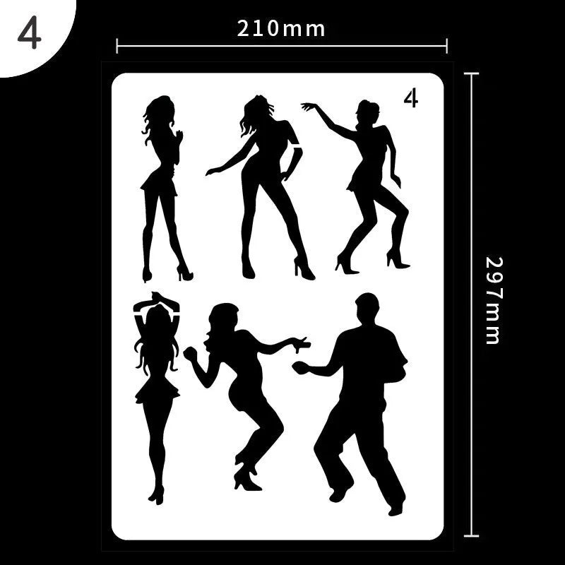 Set of white plastic drawing stencils with assorted cut-out patterns for crafts and decoration.