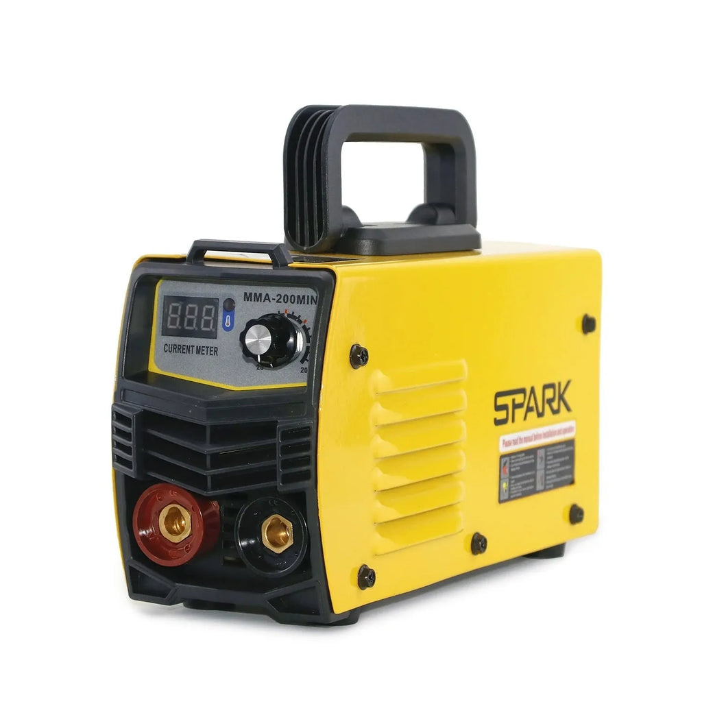 MMA-200MIN household DC welding machine with welding tongs, grounding clamp, face shield, and brush hanger accessories