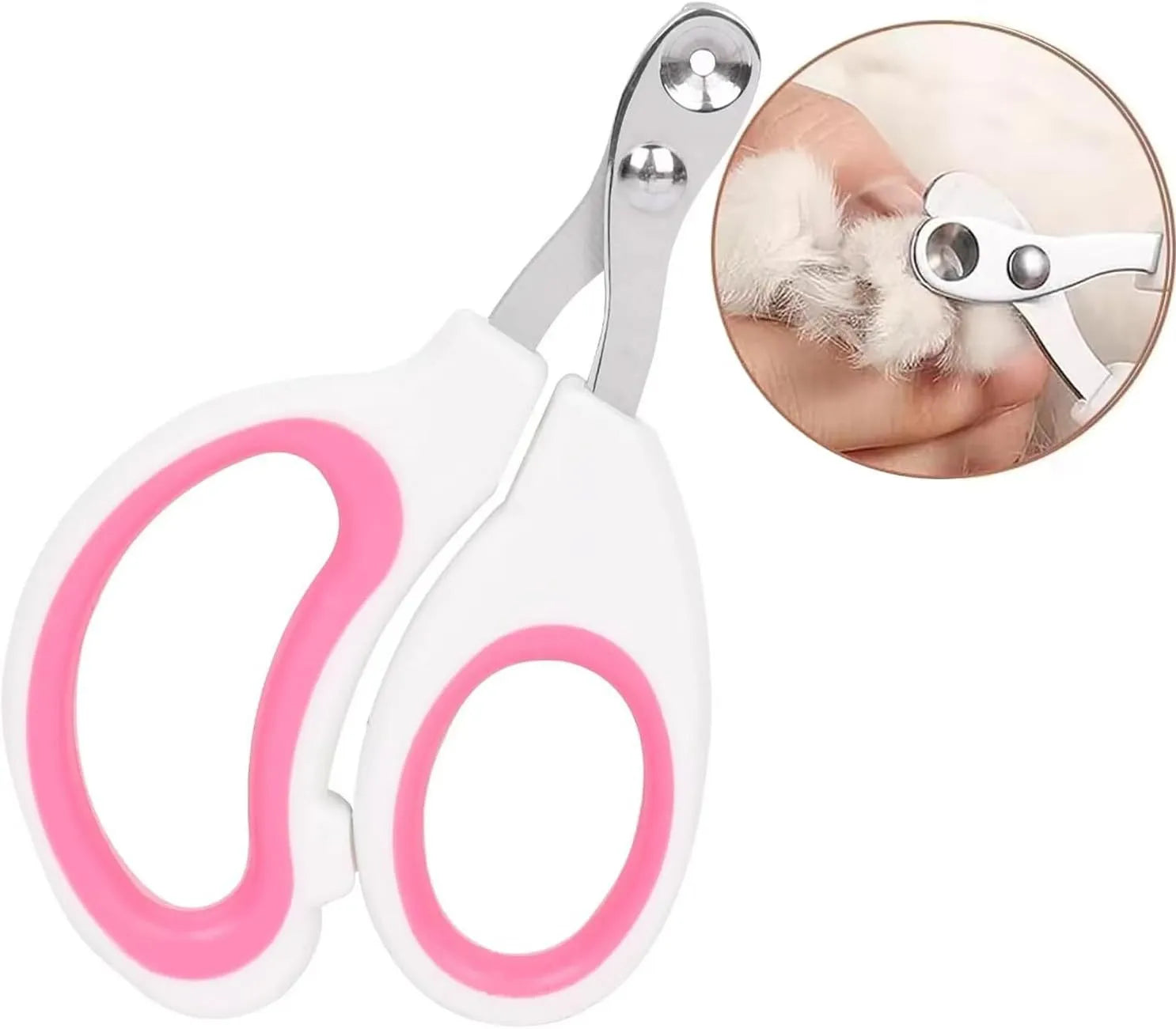Blue cat nail clippers with a circular guard hole and cushioned non-slip handles on a white background.