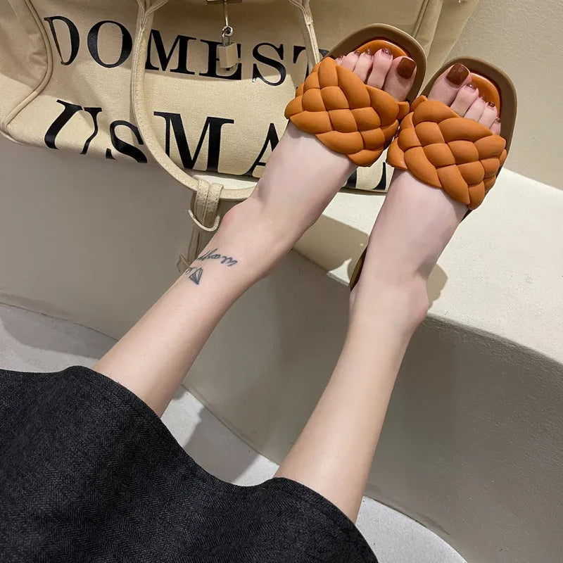 Women's plaid pattern anti-skid beach sandals with thick PVC soles in multiple colour options