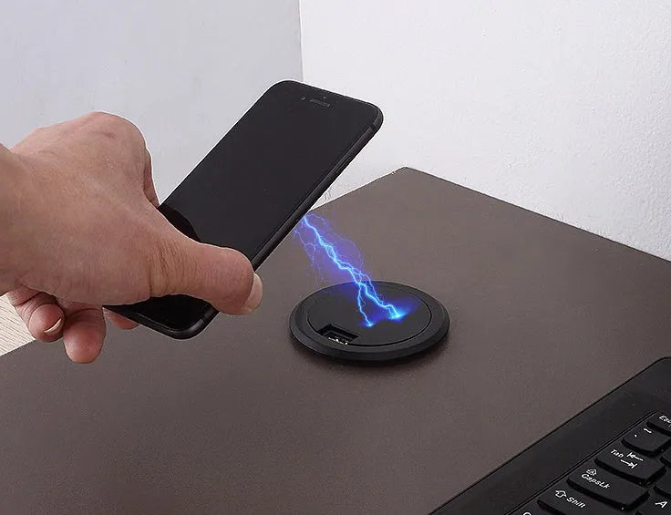 Hidden desk wireless phone charger with 60mm round bed for iPhone Samsung Huawei compatible devices