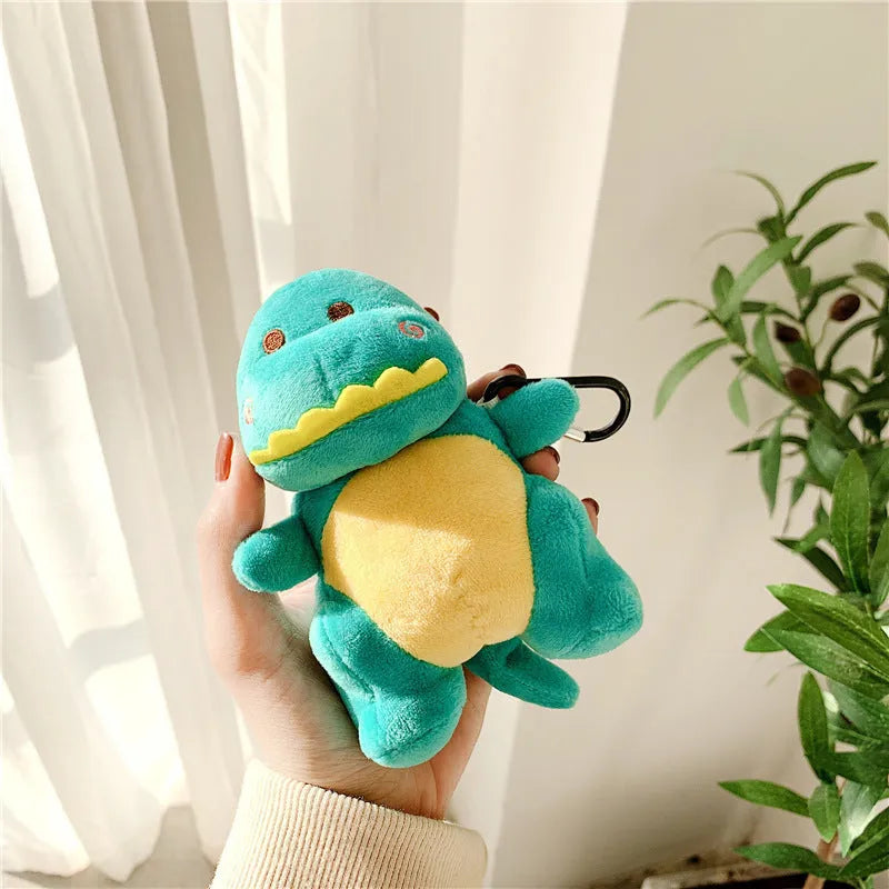 Cartoon plush dinosaur headphone protective case for AirPods 1 and 2 in green, flip type